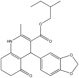 1,4,5,6,7,8-Hexahydro-5-oxo-2-methyl-4-(1,3-benzodioxol-5-yl)quinoline-3-carboxylic acid (2-methylbutyl) ester Struktur