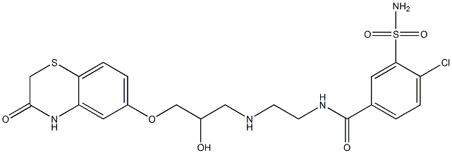 4-Chloro-3-sulfamoyl-N-[2-[[2-hydroxy-3-[[(3,4-dihydro-3-oxo-2H-1,4-benzothiazin)-6-yl]oxy]propyl]amino]ethyl]benzamide Struktur