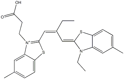 3-(2-Carboxyethyl)-2-[2-[(3-ethyl-5-methylbenzothiazol-2(3H)-ylidene)methyl]-1-butenyl]-5-methylbenzothiazol-3-ium Struktur