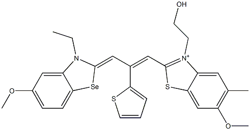 2-[3-(3-Ethyl-5-methoxybenzoselenazol-2(3H)-ylidene)-2-(2-thienyl)-1-propenyl]-3-(2-hydroxyethyl)-6-methoxy-5-methylbenzothiazol-3-ium Struktur