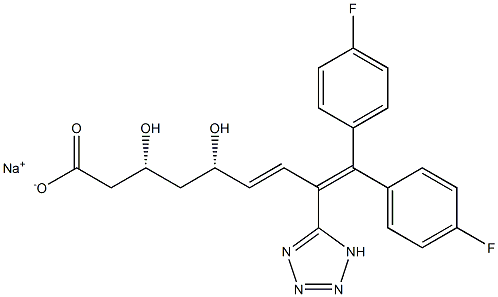 (3R,5S,6E)-9,9-Bis(4-fluorophenyl)-3,5-dihydroxy-8-[1H-tetrazol-5-yl]-6,8-nonadienoic acid sodium salt Struktur