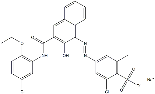 2-Chloro-6-methyl-4-[[3-[[(3-chloro-6-ethoxyphenyl)amino]carbonyl]-2-hydroxy-1-naphtyl]azo]benzenesulfonic acid sodium salt Struktur