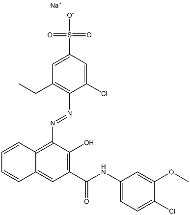 3-Chloro-5-ethyl-4-[[3-[[(4-chloro-3-methoxyphenyl)amino]carbonyl]-2-hydroxy-1-naphtyl]azo]benzenesulfonic acid sodium salt Struktur