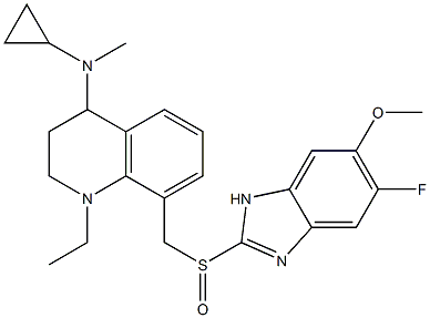 1-Ethyl-1,2,3,4-tetrahydro-4-(N-methylcyclopropylamino)-8-(5-fluoro-6-methoxy-1H-benzimidazol-2-ylsulfinylmethyl)quinoline Struktur