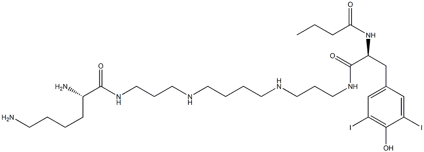 N-[3-[(S)-2,6-Diaminohexanoylamino]propyl]-N'-[3-[(S)-2-butyrylamino-3-(4-hydroxy-3,5-diiodophenyl)propanoylamino]propyl]butane-1,4-diamine Struktur