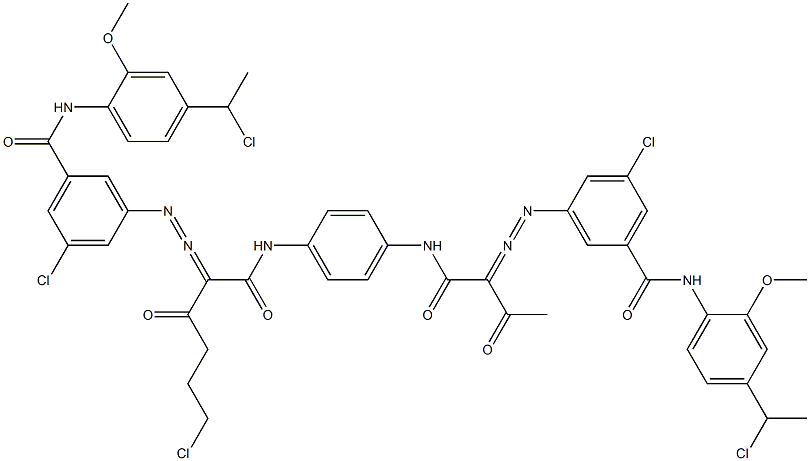 3,3'-[2-(2-Chloroethyl)-1,4-phenylenebis[iminocarbonyl(acetylmethylene)azo]]bis[N-[4-(1-chloroethyl)-2-methoxyphenyl]-5-chlorobenzamide] Struktur