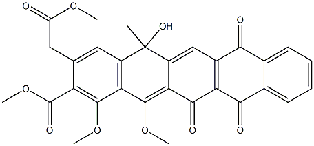 1,14-Dimethoxy-5-hydroxy-5-methyl-2-(methoxycarbonyl)-3-[(methoxycarbonyl)methyl]-13-oxo-7,12-pentacenedione Struktur