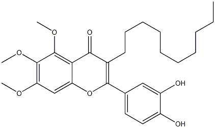 2-(3,4-Dihydroxyphenyl)-5,6,7-trimethoxy-3-decyl-4H-1-benzopyran-4-one Struktur