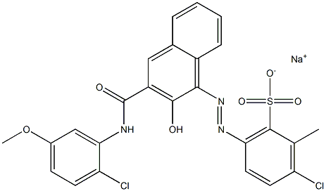 3-Chloro-2-methyl-6-[[3-[[(2-chloro-5-methoxyphenyl)amino]carbonyl]-2-hydroxy-1-naphtyl]azo]benzenesulfonic acid sodium salt Struktur