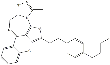 4-(2-Chlorophenyl)-2-[2-(4-butylphenyl)ethyl]-9-methyl-6H-thieno[3,2-f][1,2,4]triazolo[4,3-a][1,4]diazepine Struktur