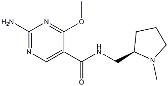 (+)-2-Amino-N-[[(2R)-1-methyl-2-pyrrolidinyl]methyl]-4-methoxy-5-pyrimidinecarboxamide Struktur