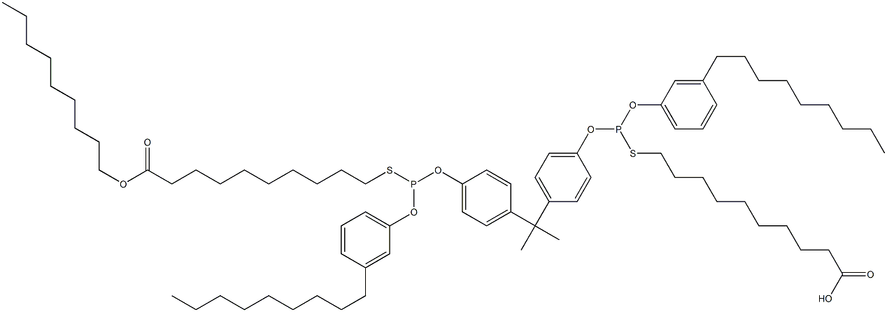 10,10'-[[Isopropylidenebis(4,1-phenyleneoxy)]bis[[(3-nonylphenyl)oxy]phosphinediylthio]]bis(decanoic acid nonyl) ester Struktur