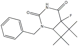 6-Fluoro-2-benzyl-7,7,8,8-tetramethyl-2,4-diazabicyclo[4.2.0]octane-3,5-dione Struktur