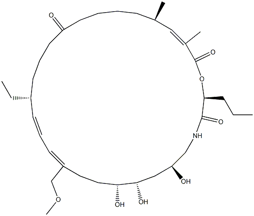 (2S,6S,8S,9R,12Z,14E,16R,25R,26E)-16-Ethyl-6,8,9-trihydroxy-12-methoxymethyl-25,27-dimethyl-2-propyl-1-oxa-4-azacyclooctacosa-12,14,26-triene-3,20,28-trione Struktur