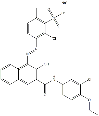 2-Chloro-6-methyl-3-[[3-[[(3-chloro-4-ethoxyphenyl)amino]carbonyl]-2-hydroxy-1-naphtyl]azo]benzenesulfonic acid sodium salt Struktur