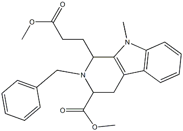 2-Benzyl-3-(methoxycarbonyl)-9-methyl-1,2,3,4-tetrahydro-9H-pyrido[3,4-b]indole-1-propanoic acid methyl ester Struktur