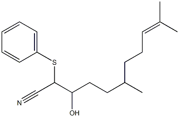 3-Hydroxy-2-(phenylthio)-3-(3,7-dimethyl-6-octen-1-yl)propanenitrile Struktur