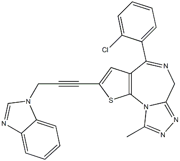 4-(2-Chlorophenyl)-9-methyl-2-[3-(1H-benzimidazol-1-yl)-1-propynyl]-6H-thieno[3,2-f][1,2,4]triazolo[4,3-a][1,4]diazepine Struktur