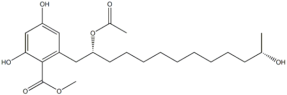 2,4-Dihydroxy-6-[(2R,12S)-2-acetoxy-12-hydroxytridecyl]benzoic acid methyl ester Struktur