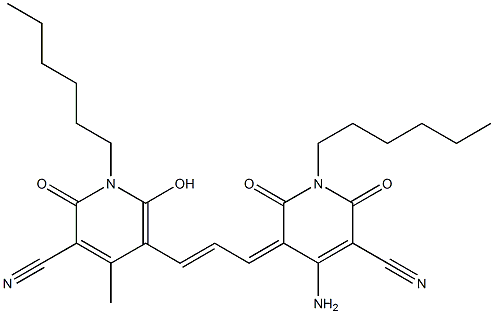 5-[3-[(5-Cyano-1-hexyl-1,6-dihydro-2-hydroxy-4-methyl-6-oxopyridin)-3-yl]-2-propenylidene]-1-hexyl-1,2,5,6-tetrahydro-4-amino-2,6-dioxo-3-pyridinecarbonitrile Struktur