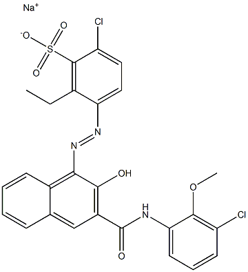 2-Chloro-6-ethyl-5-[[3-[[(3-chloro-2-methoxyphenyl)amino]carbonyl]-2-hydroxy-1-naphtyl]azo]benzenesulfonic acid sodium salt Struktur