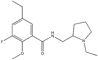 N-[(1-Ethyl-2-pyrrolidinyl)methyl]-2-methoxy-5-ethyl-3-fluorobenzamide Struktur