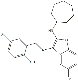 5-Bromo-3-[(2-hydroxy-5-bromobenzylidene)amino]-2-(cycloheptylamino)benzofuran Struktur