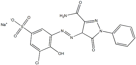 3-Chloro-4-hydroxy-5-[(5-oxo-3-carbamoyl-1-phenyl-4,5-dihydro-1H-pyrazol-4-yl)azo]benzenesulfonic acid sodium salt Struktur