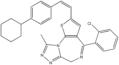 4-(2-Chlorophenyl)-2-[(Z)-2-(4-cyclohexylphenyl)ethenyl]-9-methyl-6H-thieno[3,2-f][1,2,4]triazolo[4,3-a][1,4]diazepine Struktur