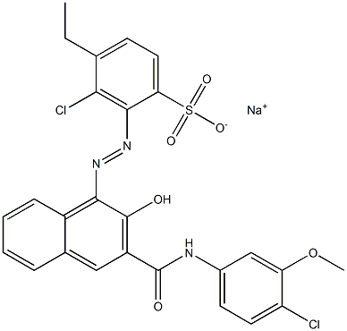 3-Chloro-4-ethyl-2-[[3-[[(4-chloro-3-methoxyphenyl)amino]carbonyl]-2-hydroxy-1-naphtyl]azo]benzenesulfonic acid sodium salt Struktur