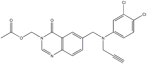 3-Acetyloxymethyl-6-[N-(3,4-dichlorophenyl)-N-(2-propynyl)aminomethyl]quinazolin-4(3H)-one Struktur