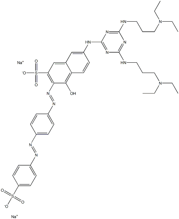 7-[[4,6-Bis[[3-(diethylamino)propyl]amino]-1,3,5-triazin-2-yl]amino]-4-hydroxy-3-[[4-[(4-sulfophenyl)azo]phenyl]azo]-2-naphthalenesulfonic acid disodium salt Struktur