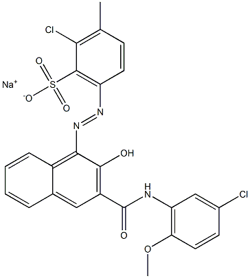 2-Chloro-3-methyl-6-[[3-[[(3-chloro-6-methoxyphenyl)amino]carbonyl]-2-hydroxy-1-naphtyl]azo]benzenesulfonic acid sodium salt Struktur