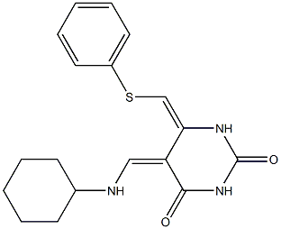 (5Z,6E)-5,6-Dihydro-5-cyclohexylaminomethylene-6-phenylthiomethylenepyrimidine-2,4(1H,3H)-dione Struktur