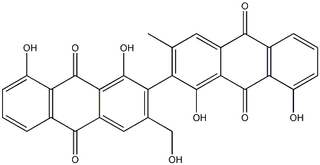 1,1',8,8'-Tetrahydroxy-3-(hydroxymethyl)-3'-methyl[2,2'-bianthracene]-9,9',10,10'-tetrone Struktur