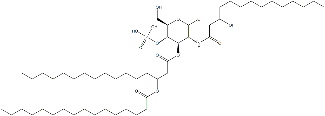 2-(3-Hydroxymyristoylamino)-4-O-phosphono-3-O-[3-(palmitoyloxy)palmitoyl]-2-deoxy-D-glucopyranose Struktur