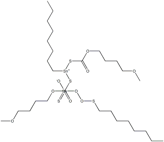 Monooctylbis(methoxybutoxycarbonylthio)tin (octylthioxothiostannoate) Struktur