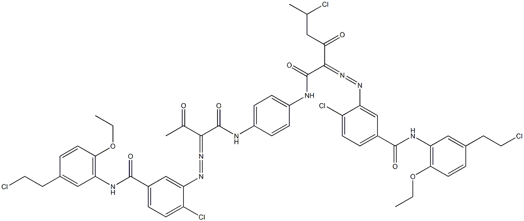 3,3'-[2-(1-Chloroethyl)-1,4-phenylenebis[iminocarbonyl(acetylmethylene)azo]]bis[N-[3-(2-chloroethyl)-6-ethoxyphenyl]-4-chlorobenzamide] Struktur