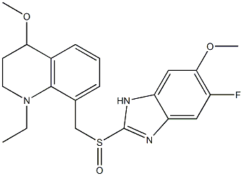 1-Ethyl-1,2,3,4-tetrahydro-4-methoxy-8-(5-fluoro-6-methoxy-1H-benzimidazol-2-ylsulfinylmethyl)quinoline Struktur