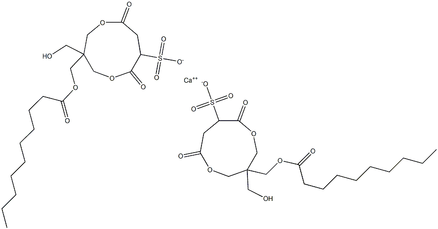 Bis[1-(decanoyloxymethyl)-1-(hydroxymethyl)-4,7-dioxo-3,8-dioxacyclononane-6-sulfonic acid]calcium salt Struktur