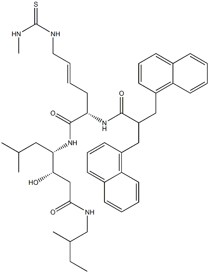 (3S,4S)-4-[[(2S,4E)-2-[2,2-Bis(1-naphthalenylmethyl)-1-oxoethylamino]-6-[3-methyl(thioureido)]-4-hexenoyl]amino]-3-hydroxy-6-methyl-N-(2-methylbutyl)heptanamide Struktur