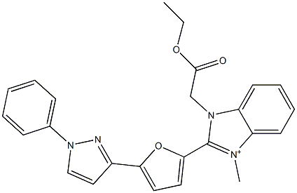 1-(2-Ethoxy-2-oxoethyl)-3-methyl-2-[5-[(1-phenyl-1H-pyrazol)-3-yl]furan-2-yl]-1H-benzimidazol-3-ium Struktur