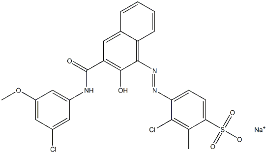 3-Chloro-2-methyl-4-[[3-[[(3-chloro-5-methoxyphenyl)amino]carbonyl]-2-hydroxy-1-naphtyl]azo]benzenesulfonic acid sodium salt Struktur