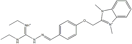 1,3-Dimethyl-2-[4-[2-[ethyliminio(ethylamino)methyl]hydrazonomethyl]phenoxymethyl]1H-benzimidazol-3-ium Struktur