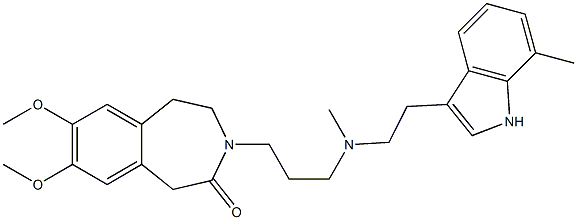 2,3-Dihydro-7,8-dimethoxy-3-[3-[N-[2-(7-methyl-1H-indol-3-yl)ethyl]-N-methylamino]propyl]-1H-3-benzazepin-4(5H)-one Struktur