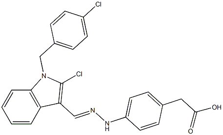 4-[2-[[2-Chloro-1-(4-chlorobenzyl)-1H-indol-3-yl]methylene]hydrazino]benzeneacetic acid Struktur