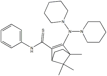 4,7,7-Trimethyl-3-(dipiperidinoamino)-N-phenylbicyclo[2.2.1]hept-2-ene-2-carbothioamide Struktur