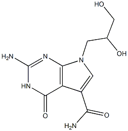 2-Amino-3,4-dihydro-7-(2,3-dihydroxypropyl)-4-oxo-7H-pyrrolo[2,3-d]pyrimidine-5-carboxamide Struktur