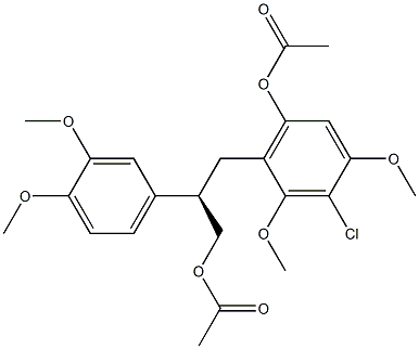 [R,(-)]-3-(3-Chloro-6-acetyloxy-2,4-dimethoxyphenyl)-2-(3,4-dimethoxyphenyl)-1-propanol acetate Struktur