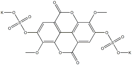 2,7-Bis(potassiooxysulfonyloxy)-3,8-dimethoxy[1]benzopyrano[5,4,3-cde][1]benzopyran-5,10-dione Struktur